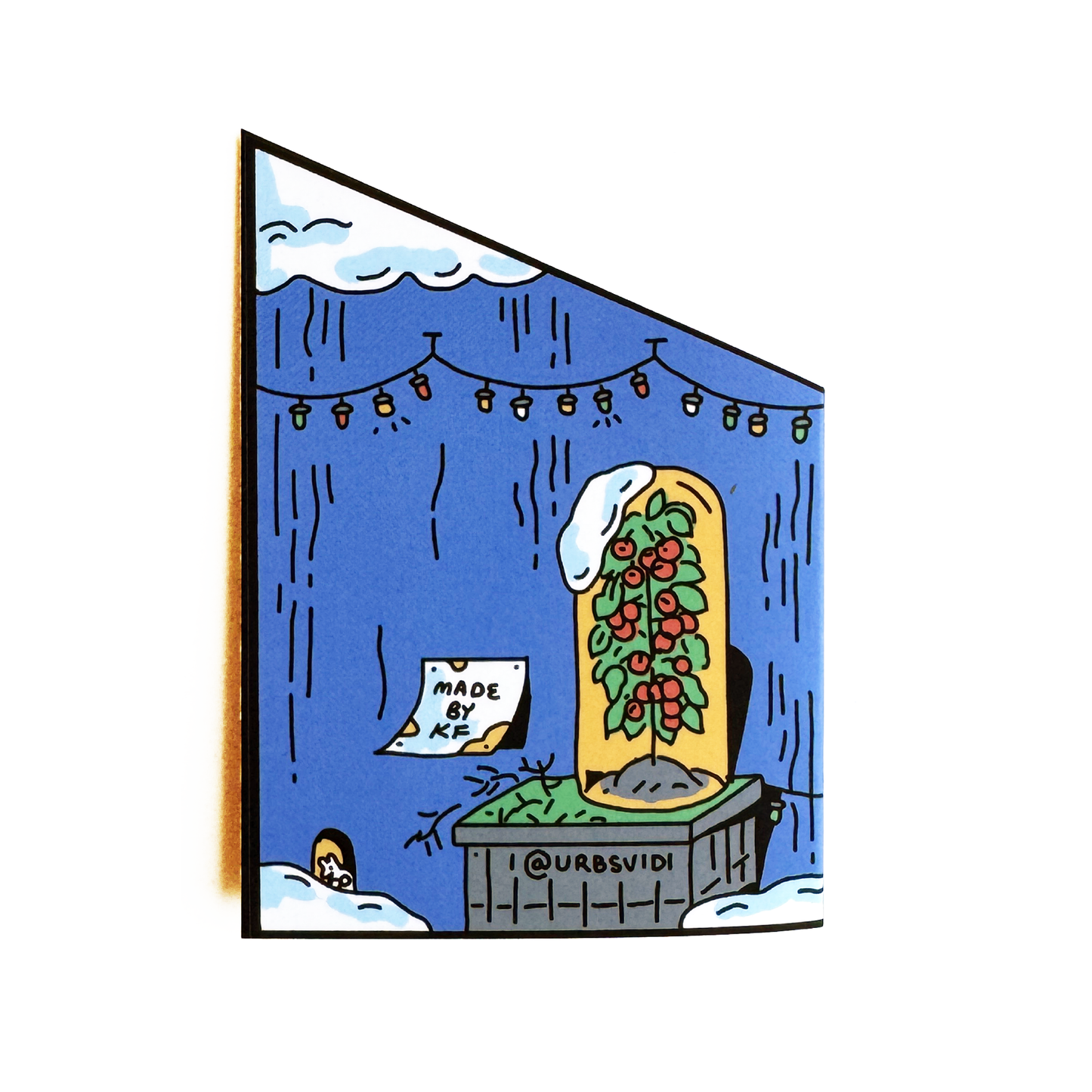 Holiday House Blue - Greeting Card + Free Removable Sticker