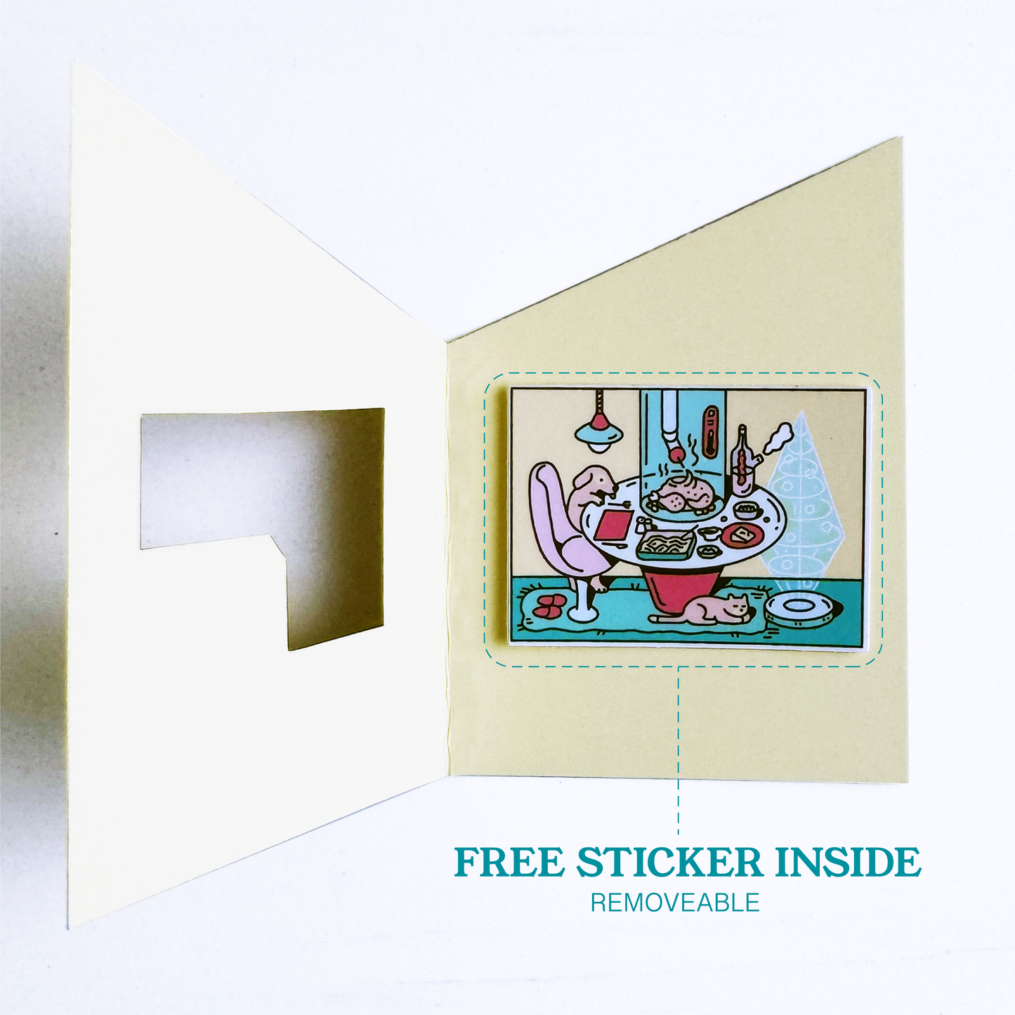 Holiday House Red - Greeting Card + Free Removable Sticker