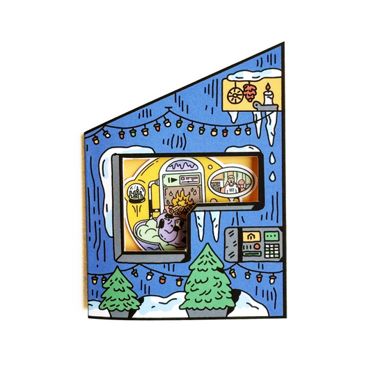 Holiday House Blue - Greeting Card + Free Removable Sticker